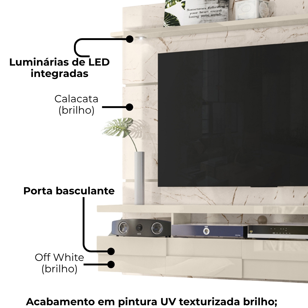 Painel Suspenso Tv 60 Pol 1P 182 cm Lana Calacata Off White MADETEC