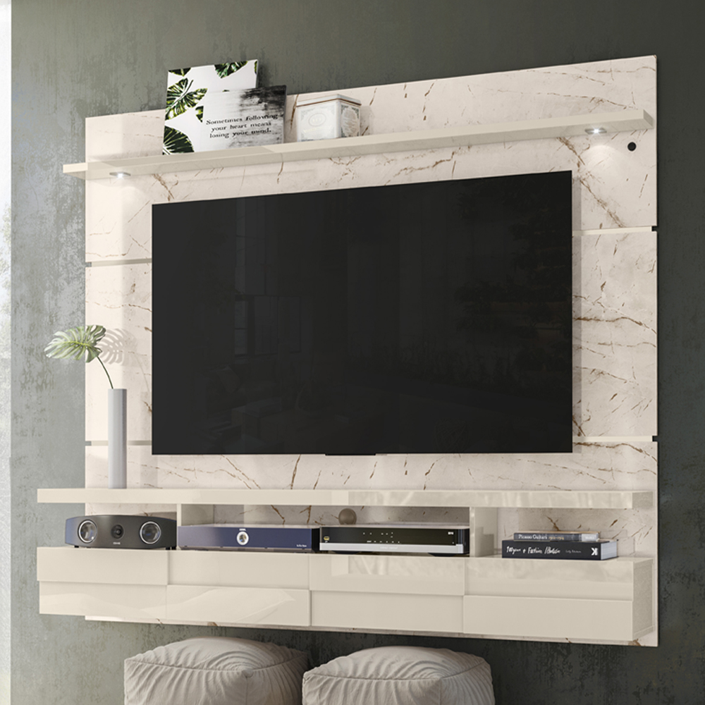 Painel Suspenso Tv 60 Pol 1P 182 cm Lana Calacata Off White MADETEC