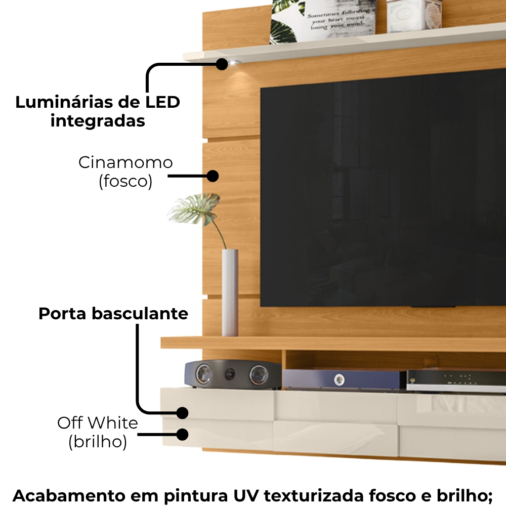 Painel Suspenso Tv 60 Pol 1P 182 cm Lana Cinamomo Off White MADETEC