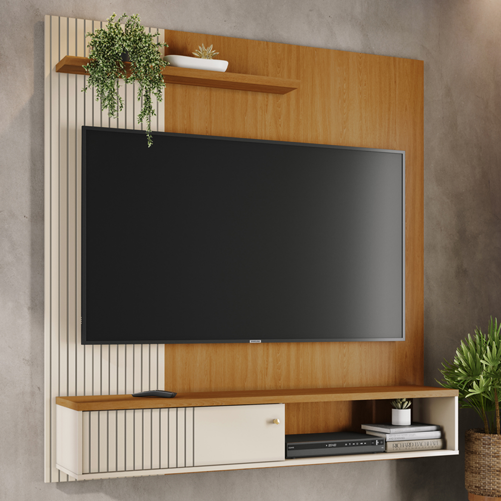Painel Suspenso Tv 65 Pol 1P 160 cm Aurora Cinamomo Off White MADETEC
