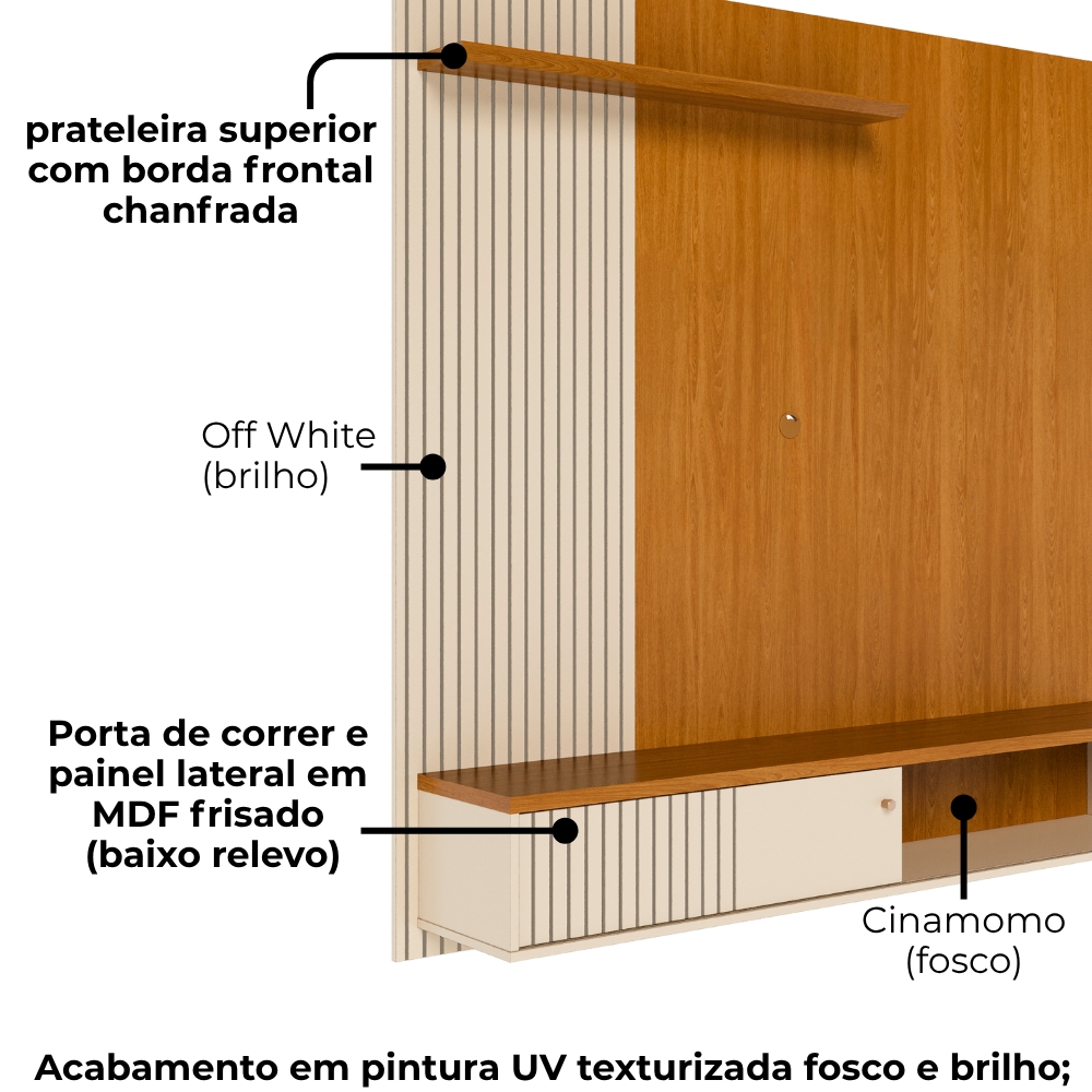 Painel Suspenso Tv 65 Pol 1P 160 cm Aurora Cinamomo Off White MADETEC