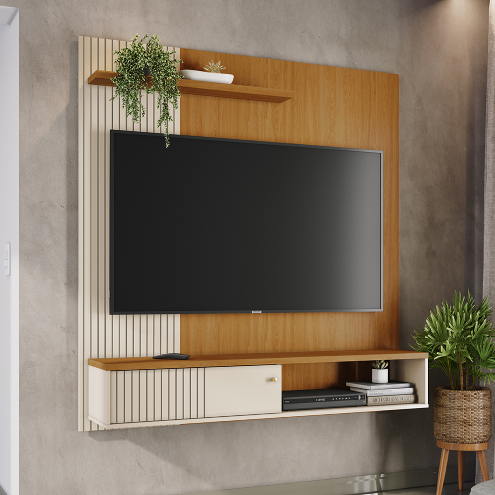 Painel Suspenso Tv 65 Pol 1P 160 cm Aurora Cinamomo Off White MADETEC