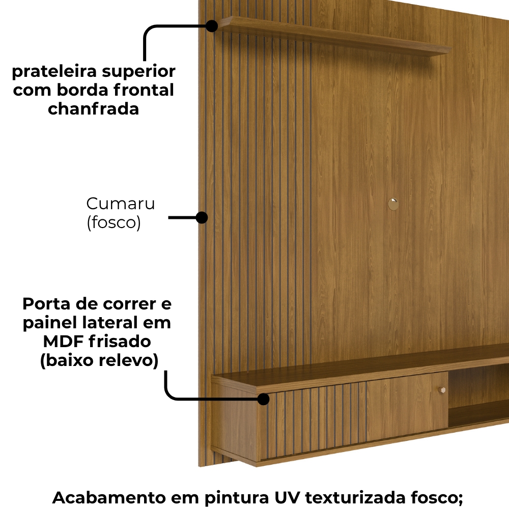 Painel Suspenso Tv 65 Pol 1P 160 cm Aurora Cumaru MADETEC