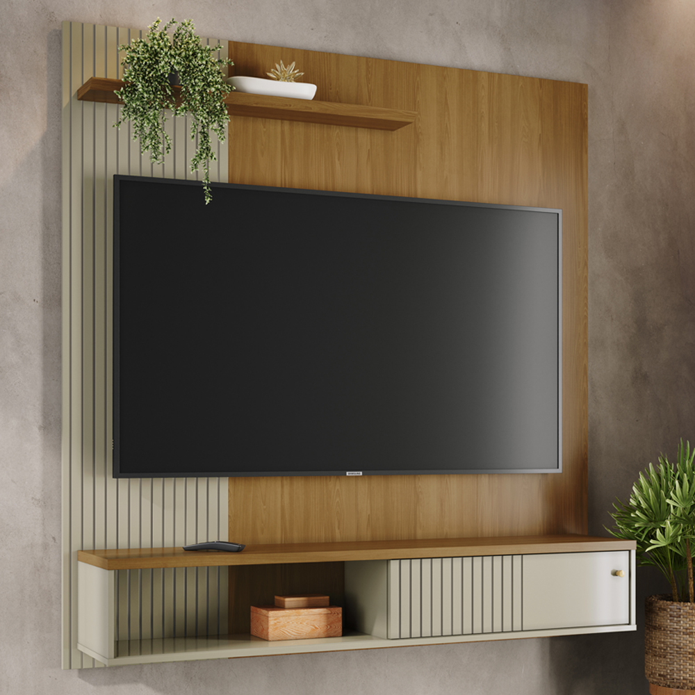 Painel Suspenso Tv 65 Pol 1P 160 cm Aurora Cumaru Opala MADETEC