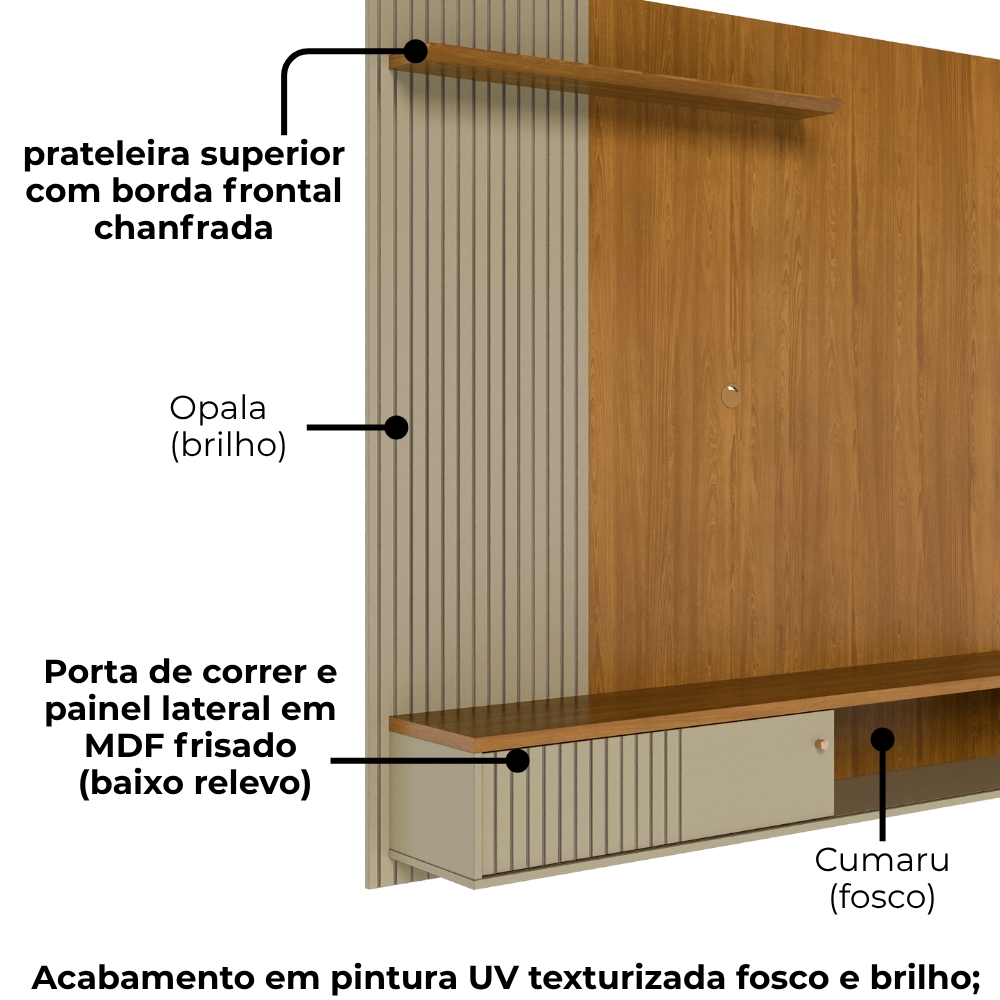 Painel Suspenso Tv 65 Pol 1P 161 cm Aurora Cumaru Opala MADETEC