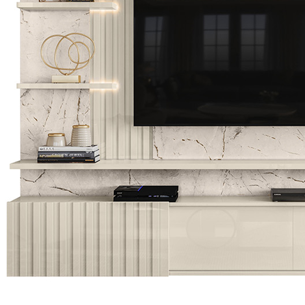 Painel Suspenso Tv 65 Pol 3P 200 cm Atena Calacata Off White MADETEC