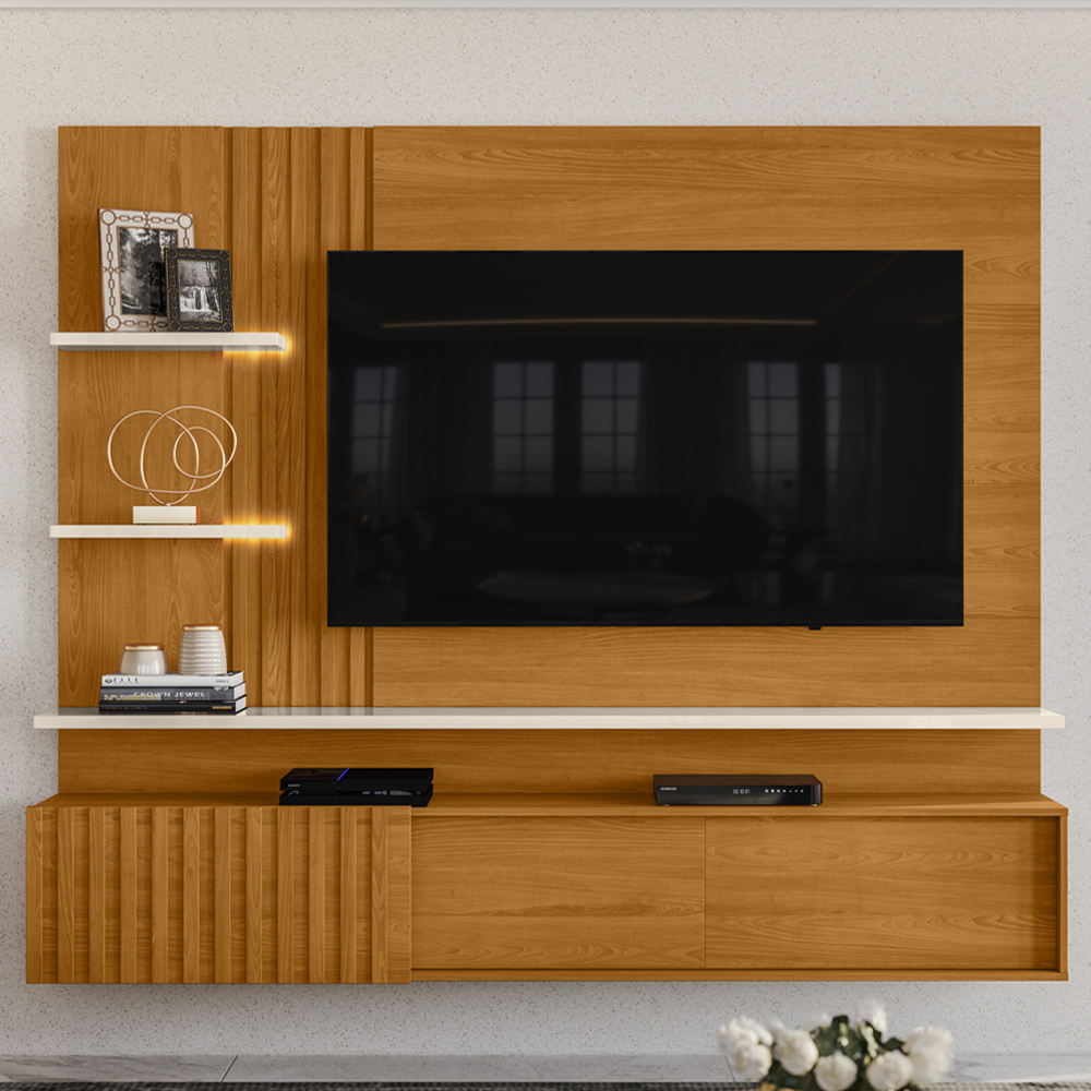 Painel Suspenso Tv 65 Pol 3P 200 cm Atena Cinamomo Off White MADETEC