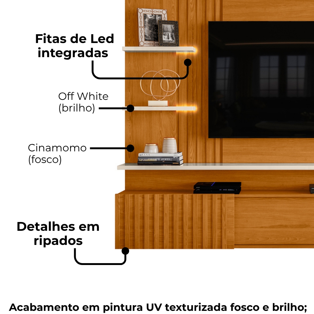 Painel Suspenso Tv 65 Pol 3P 200 cm Atena Cinamomo Off White MADETEC