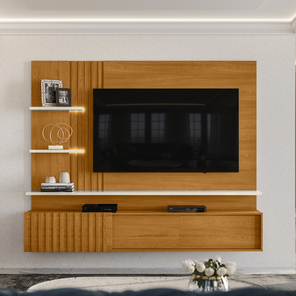 Painel Suspenso Tv 65 Pol 3P 200 cm Atena Cinamomo Off White MADETEC