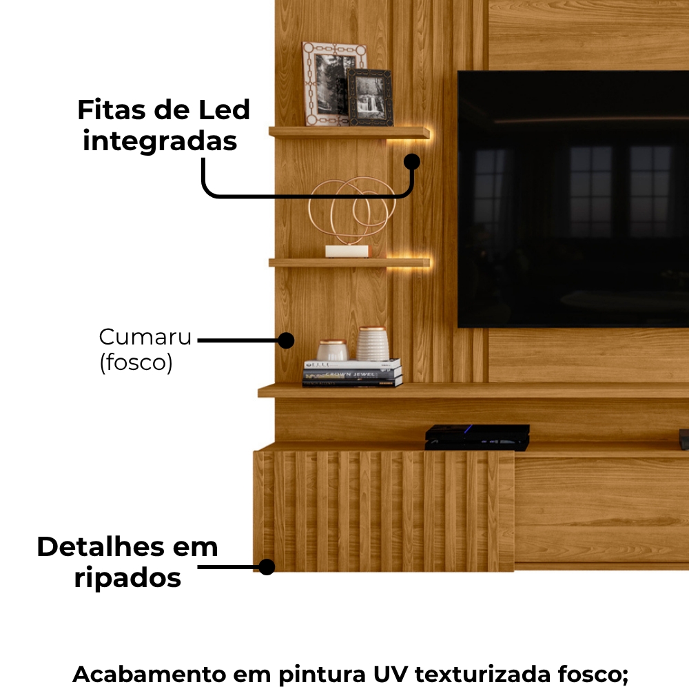 Painel Suspenso Tv 65 Pol 3P 200 cm Atena Cumaru MADETEC