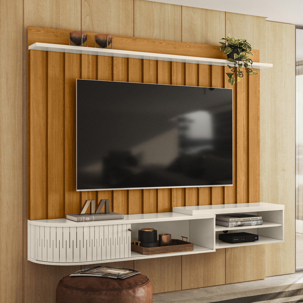 Painel Suspenso Tv 75 Pol 207 cm Imola Cinamomo Off White MADETEC