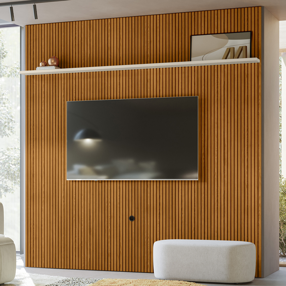 Painel Suspenso Tv 75 Pol 245x238 cm Guapore Cinamomo Off White MADETEC
