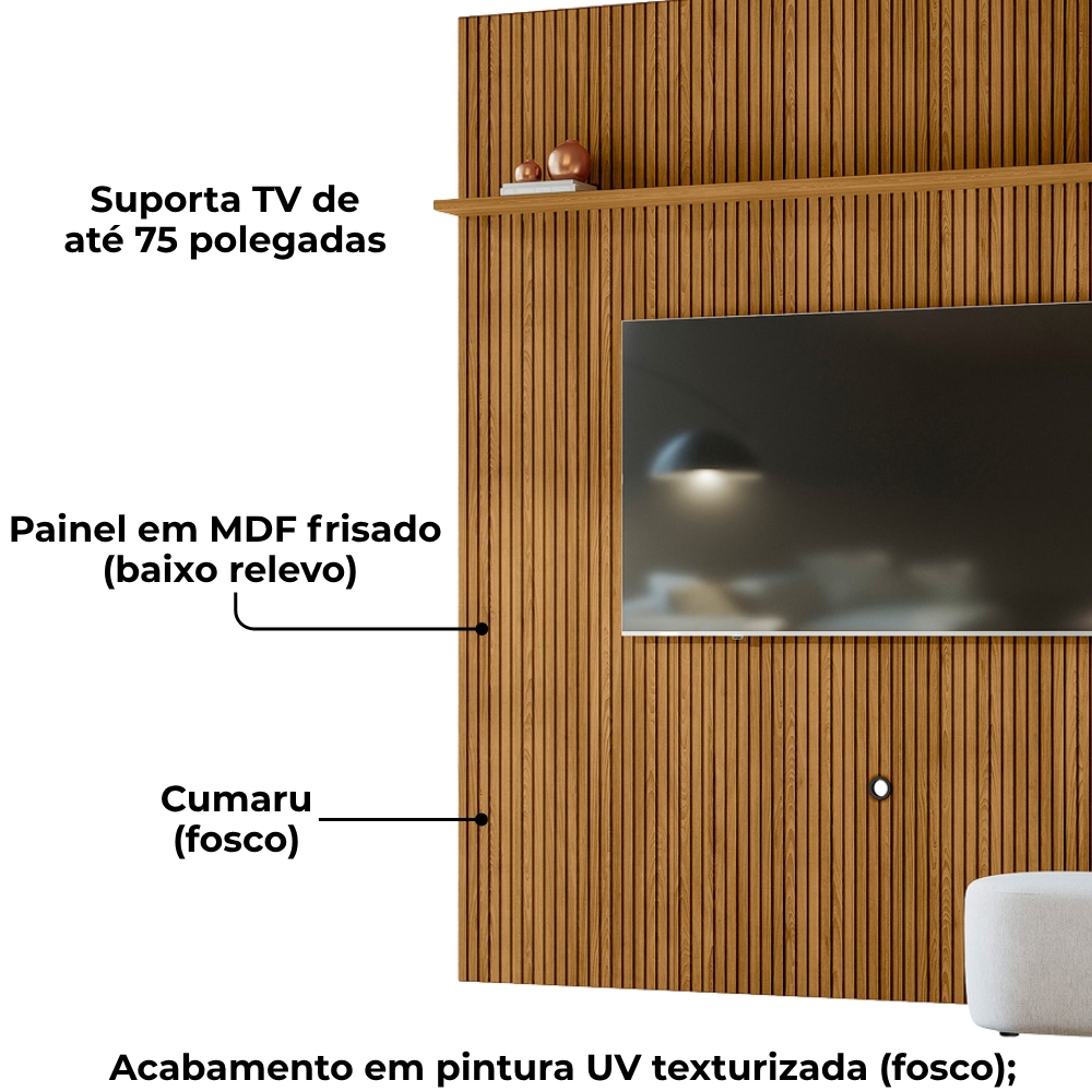 Painel Suspenso Tv 75 Pol 245x238 cm Guapore Cumaru MADETEC