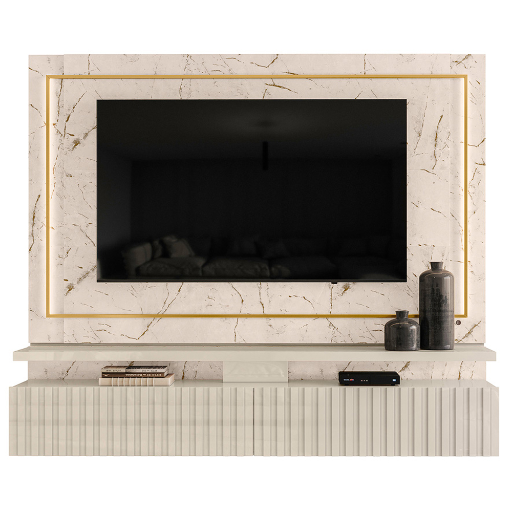 Painel Suspenso Tv 75 Pol 2P 216 cm Gaia Calacata Off White MADETEC