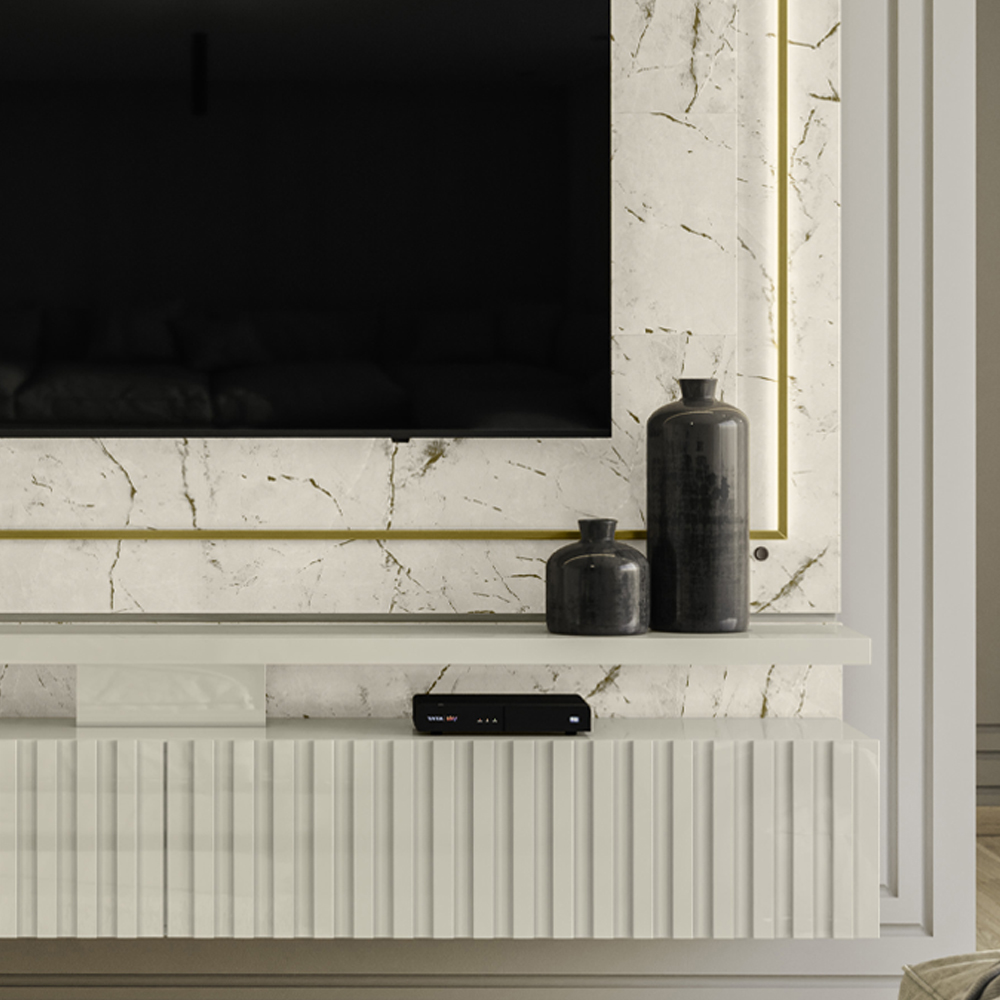 Painel Suspenso Tv 75 Pol 2P 216 cm Gaia Calacata Off White MADETEC