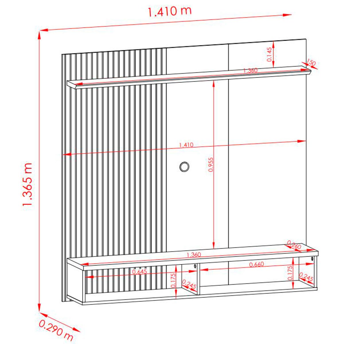 Painel Suspenso para Tv 55 Polegadas 1 Porta Basculante Isis Cinamomo/Off White