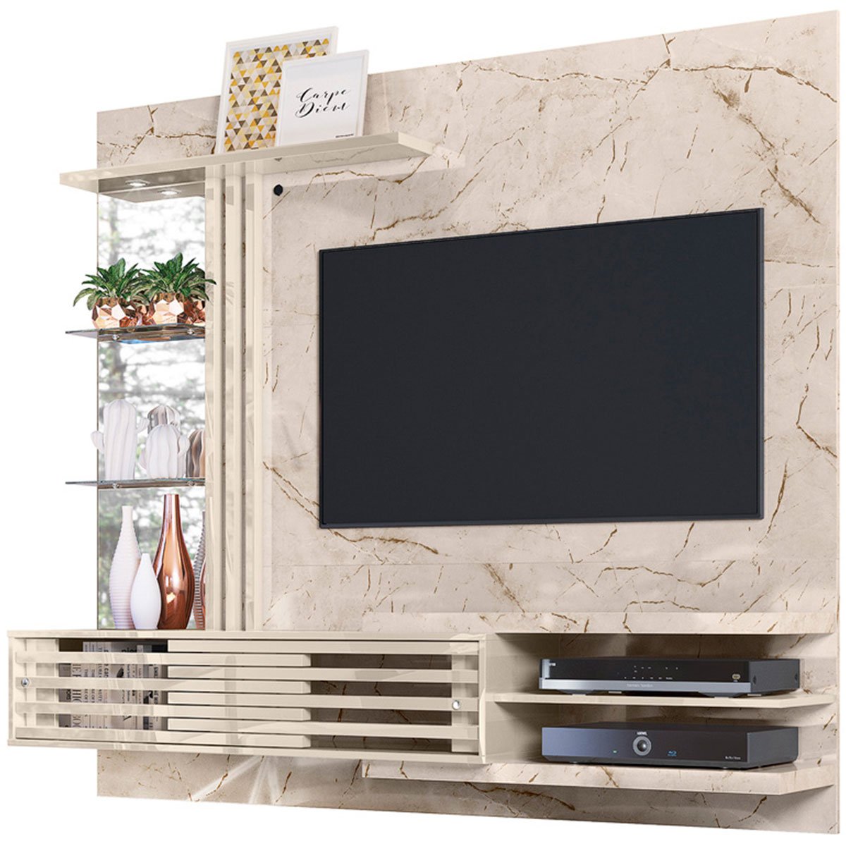 Painel Suspenso para Tv 55 Polegadas com 2 Portas Sidnei Calacata/Off White