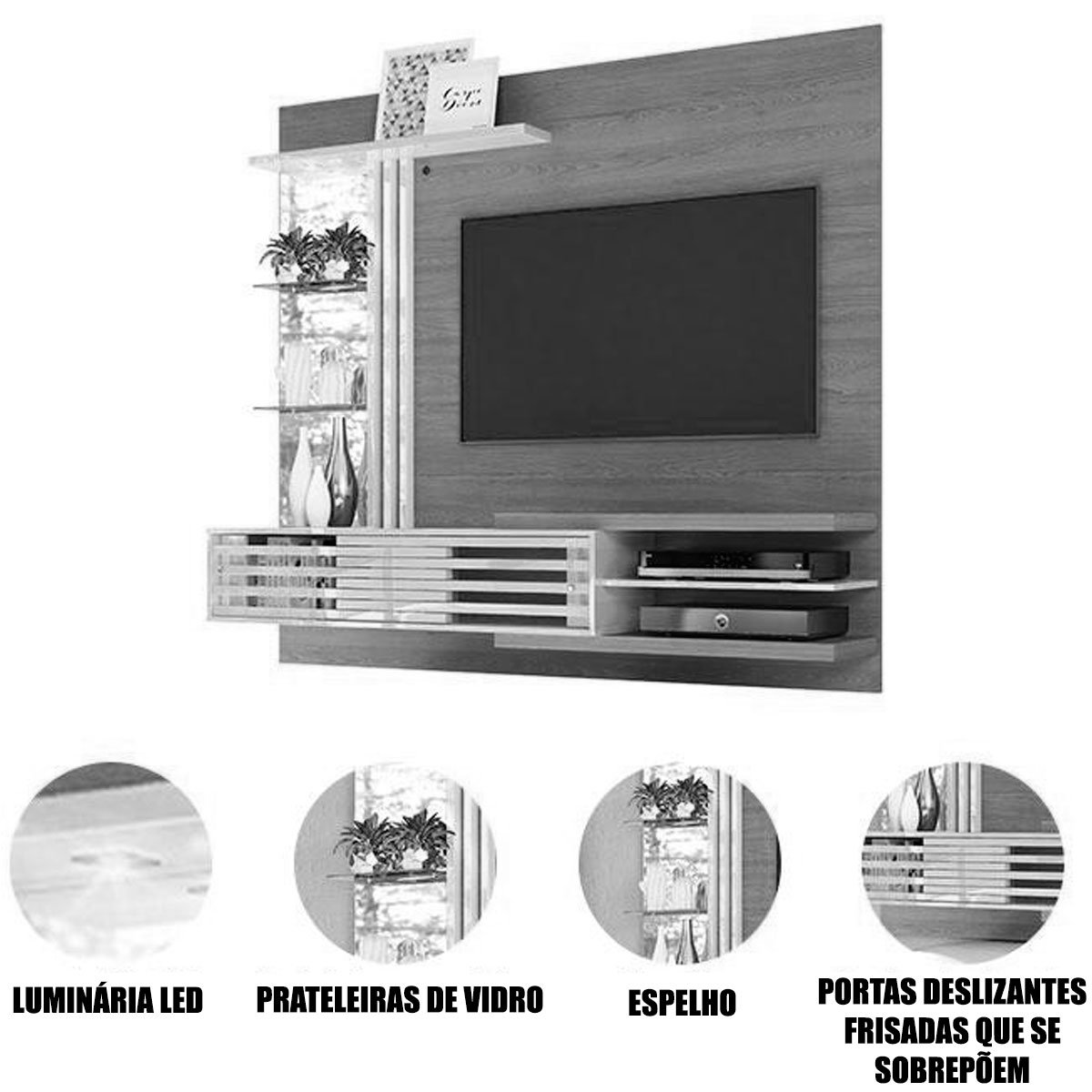 Painel Suspenso para Tv 55 Polegadas com 2 Portas Sidnei Calacata/Off White