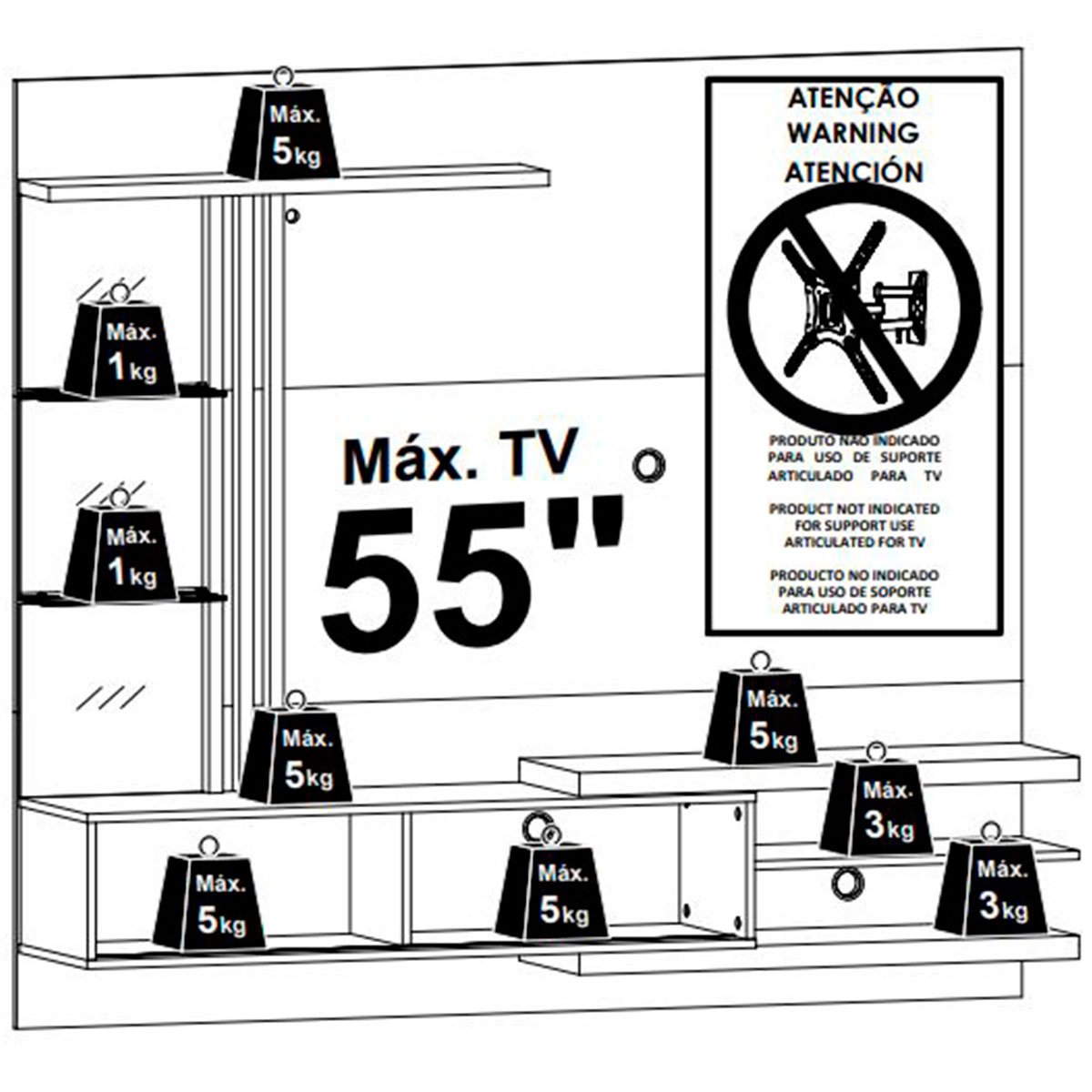 Painel Suspenso para Tv 55 Polegadas com 2 Portas Sidnei Calacata/Off White