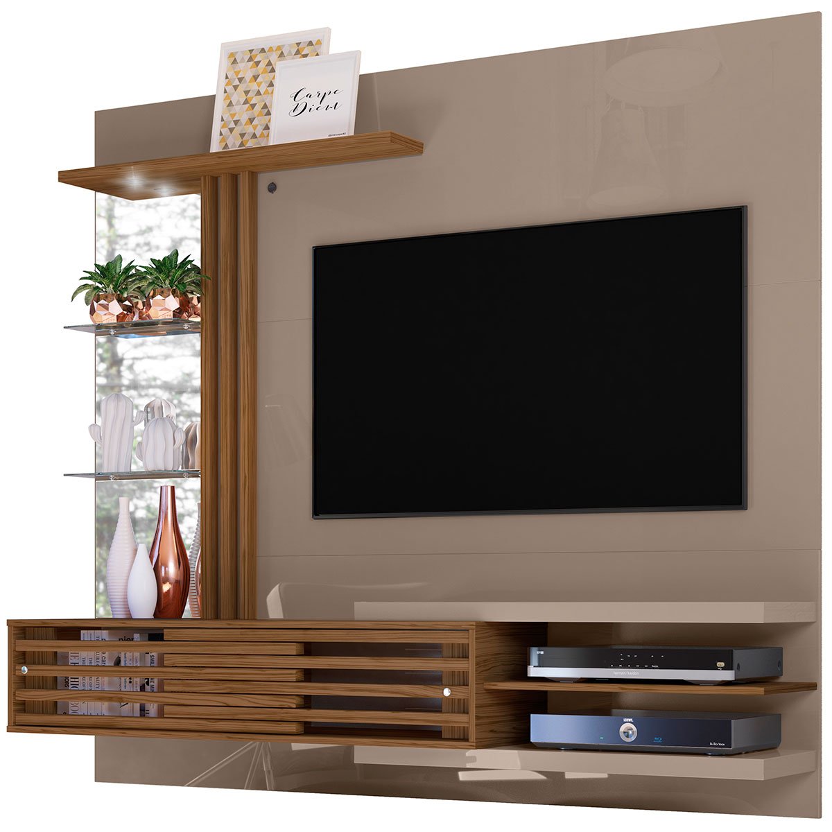 Painel Suspenso para Tv 55 Polegadas com 2 Portas Sidnei Fendi/Naturale