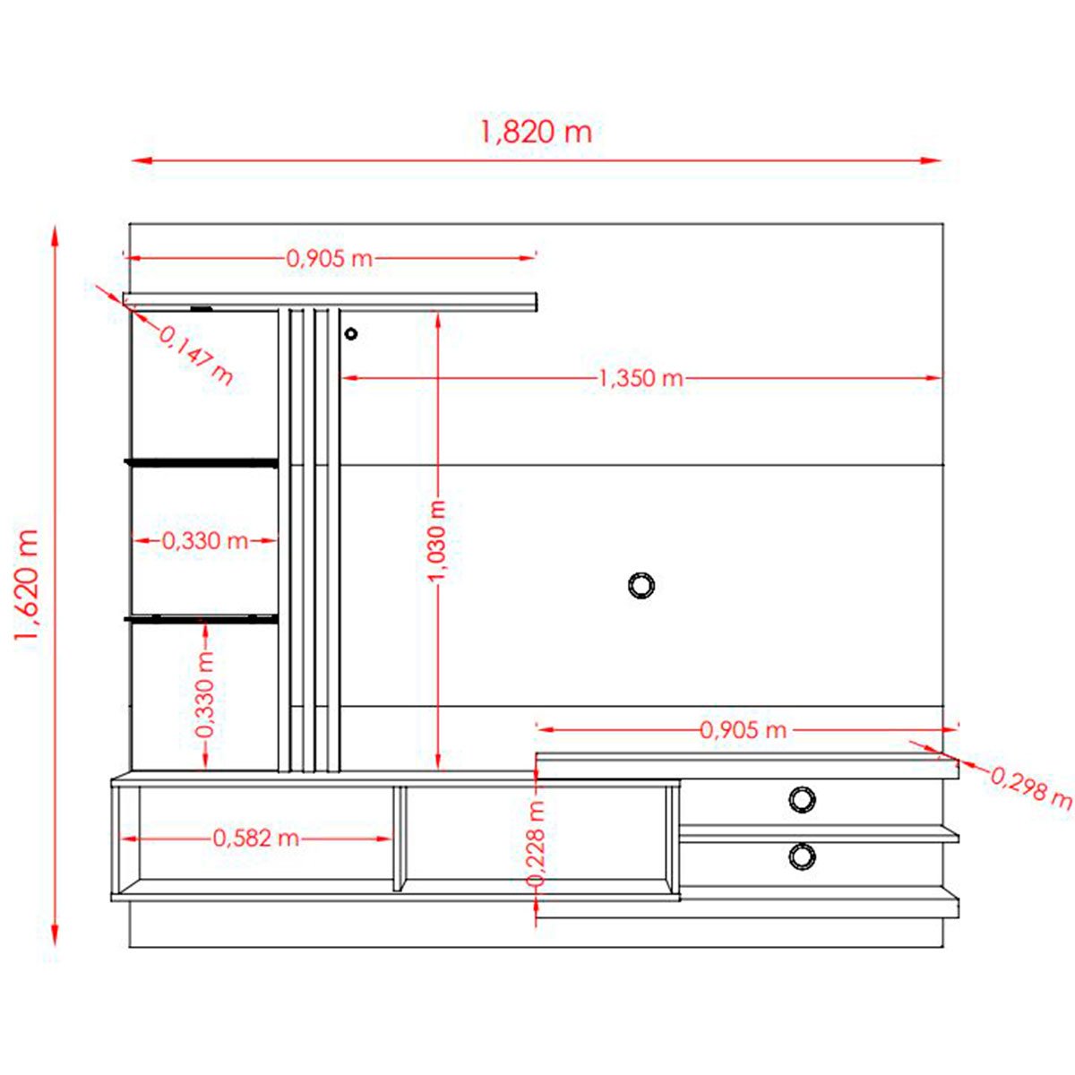 Painel Suspenso para Tv 55 Polegadas com 2 Portas Sidnei Fendi/Naturale