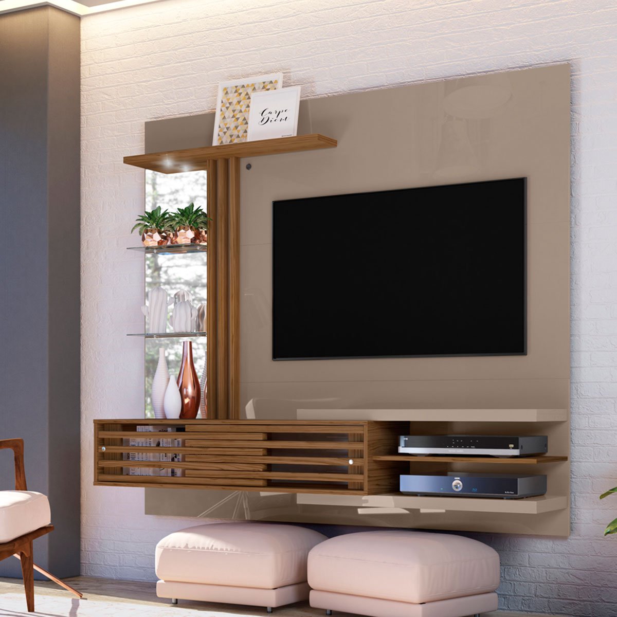 Painel Suspenso para Tv 55 Polegadas com 2 Portas Sidnei Fendi/Naturale