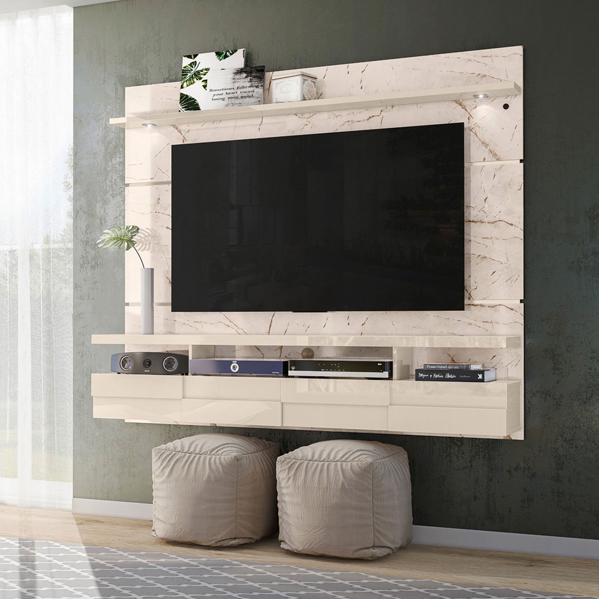 Painel Suspenso para Tv 60 Polegadas com 2 Portas Alana 1.8 Calacata/Off White