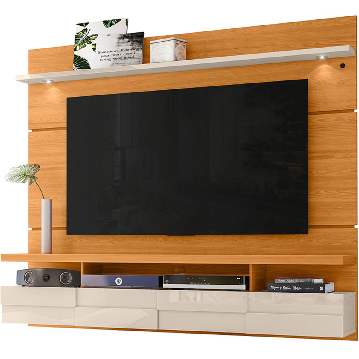Painel Suspenso para Tv 60 Polegadas com 2 Portas Alana 1.8 Cinamomo/Off White