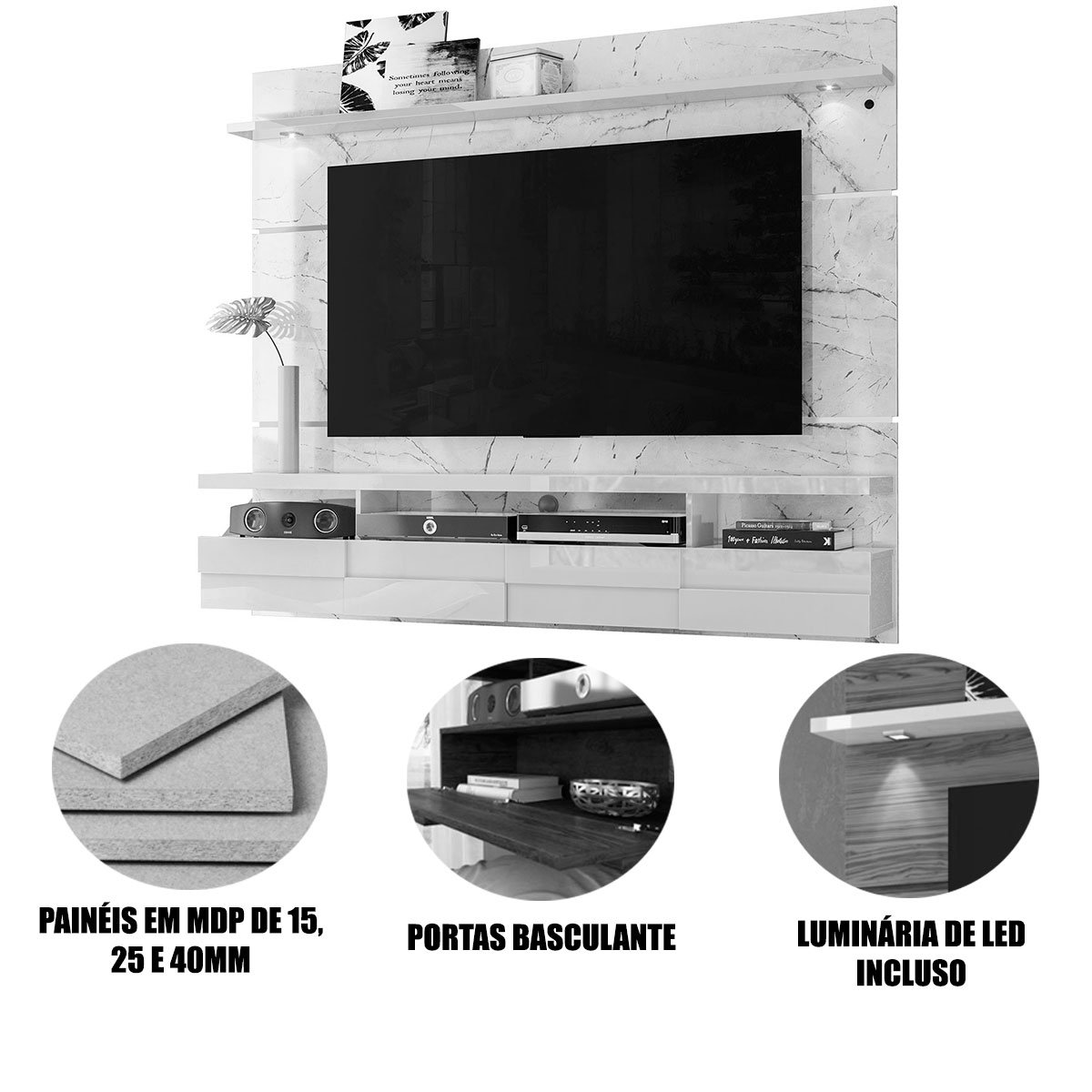 Painel Suspenso para Tv 60 Polegadas com 2 Portas Alana 1.8 Cinamomo/Off White