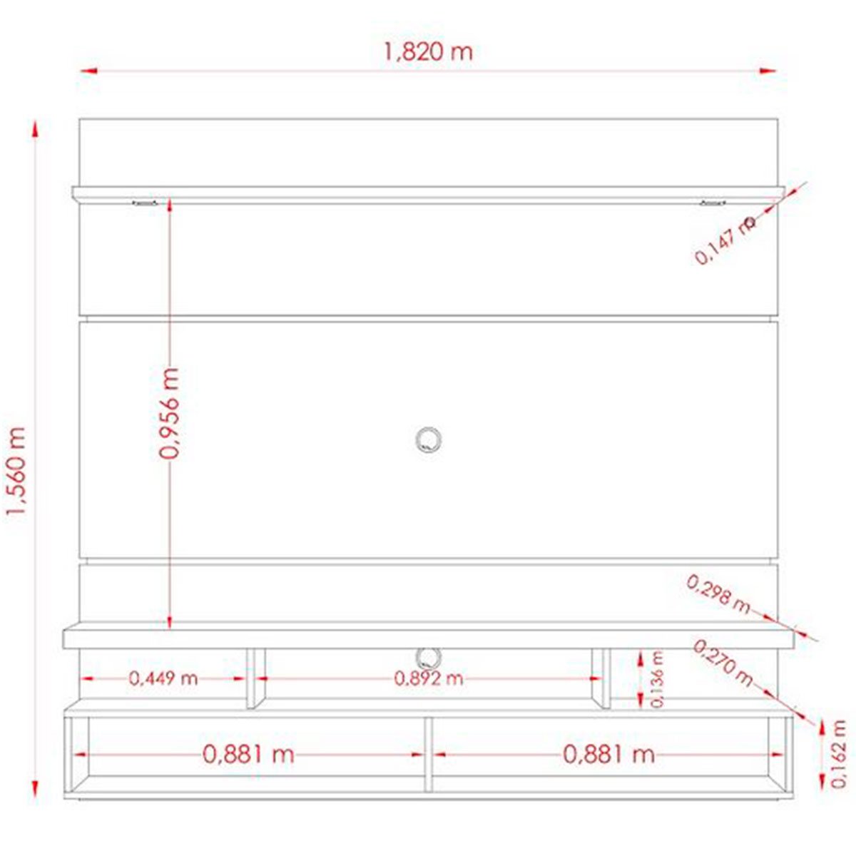 Painel Suspenso para Tv 60 Polegadas com 2 Portas Alana 1.8 Cinamomo/Off White
