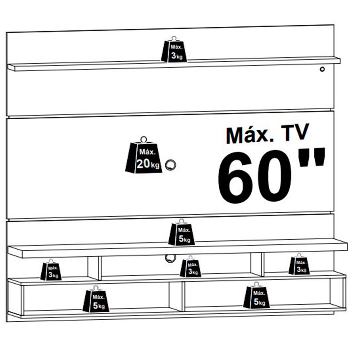 Painel Suspenso para Tv 60 Polegadas com 2 Portas Alana 1.8 Cinamomo/Off White