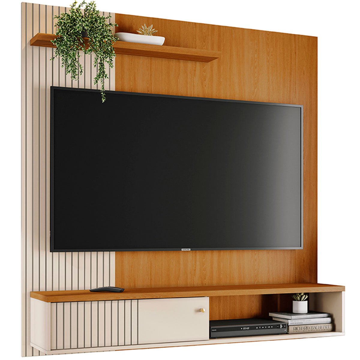 Painel Suspenso para Tv 65 Polegadas 1 Porta Correr Ariel Cinamomo/Off White