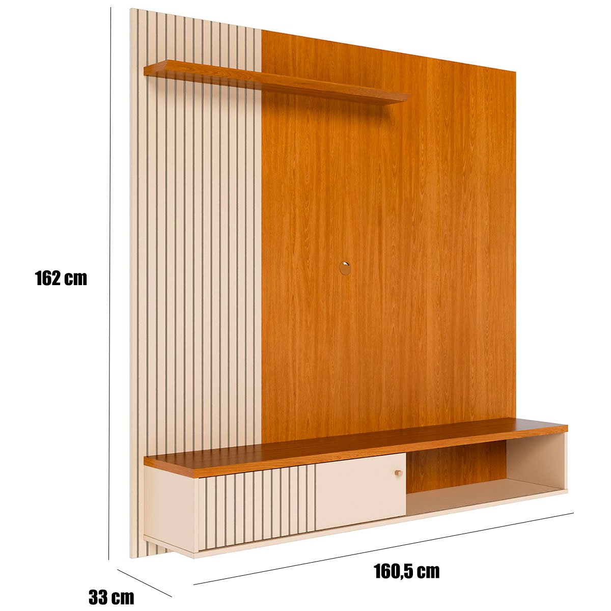 Painel Suspenso para Tv 65 Polegadas 1 Porta Correr Ariel Cinamomo/Off White