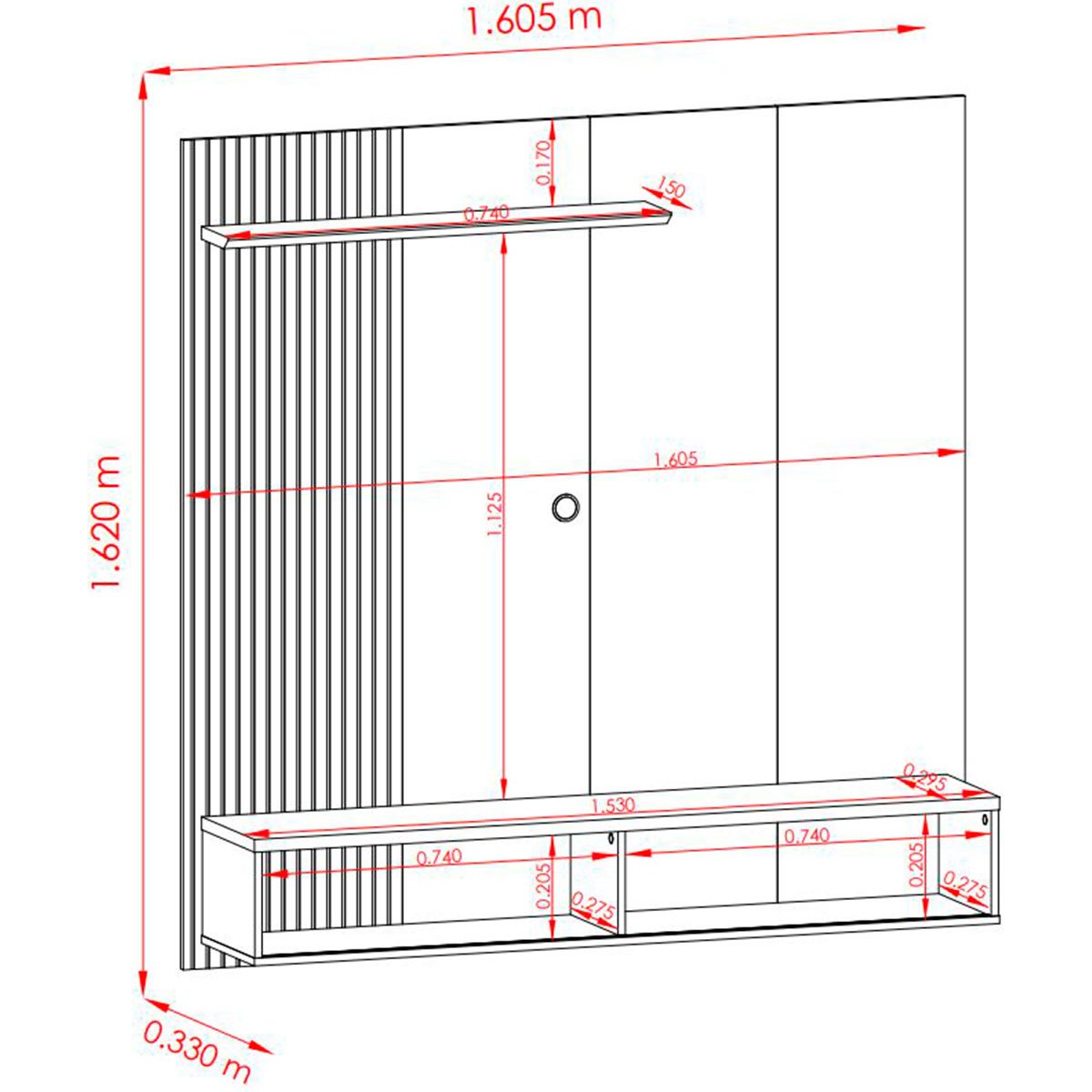 Painel Suspenso para Tv 65 Polegadas 1 Porta Correr Ariel Cinamomo/Off White