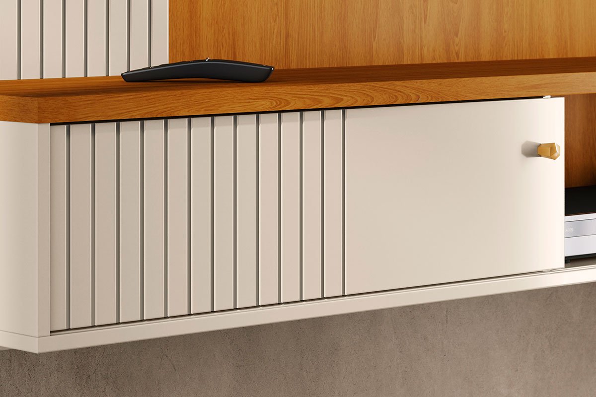 Painel Suspenso para Tv 65 Polegadas 1 Porta Correr Ariel Cinamomo/Off White