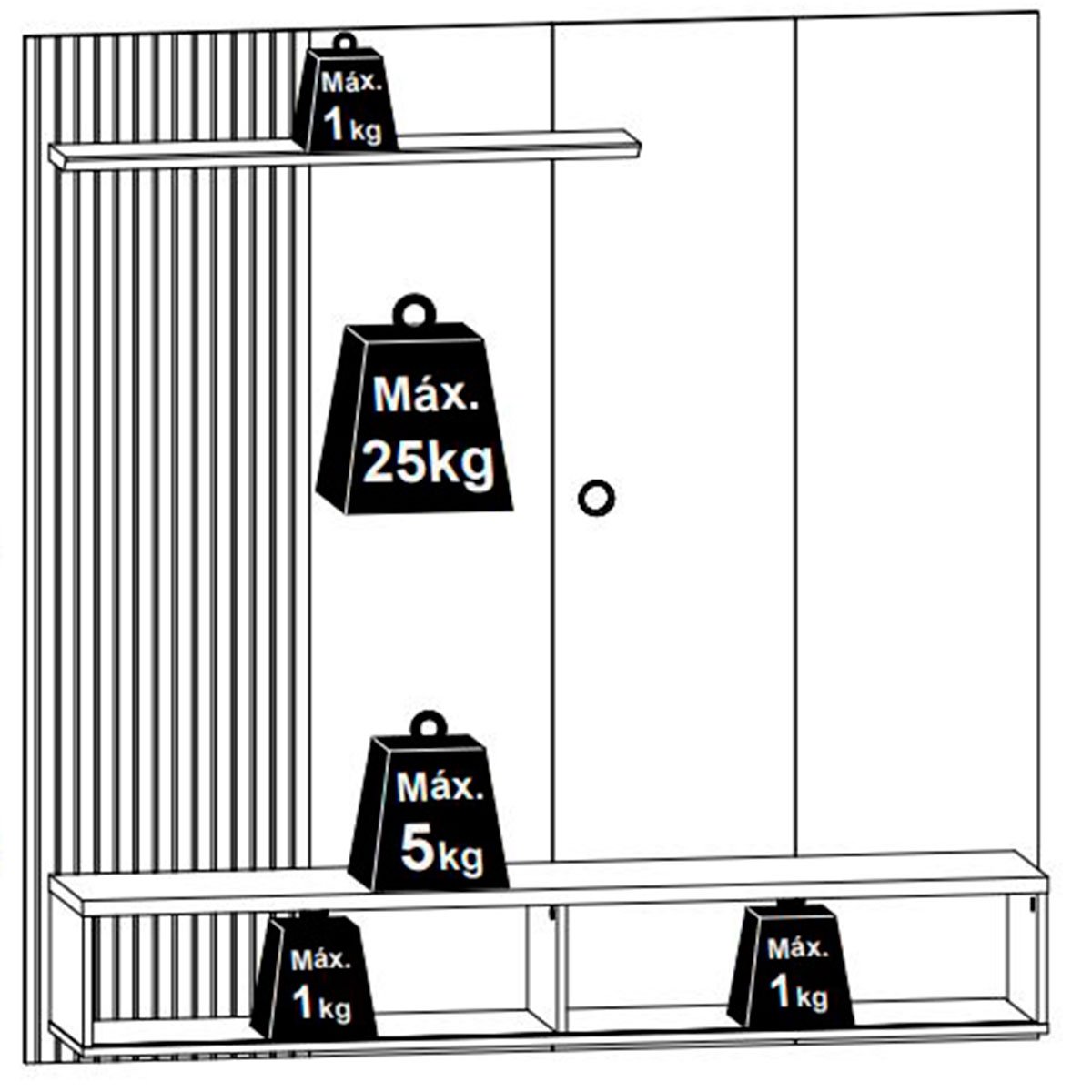 Painel Suspenso para Tv 65 Polegadas 1 Porta Correr Ariel Cinamomo/Off White