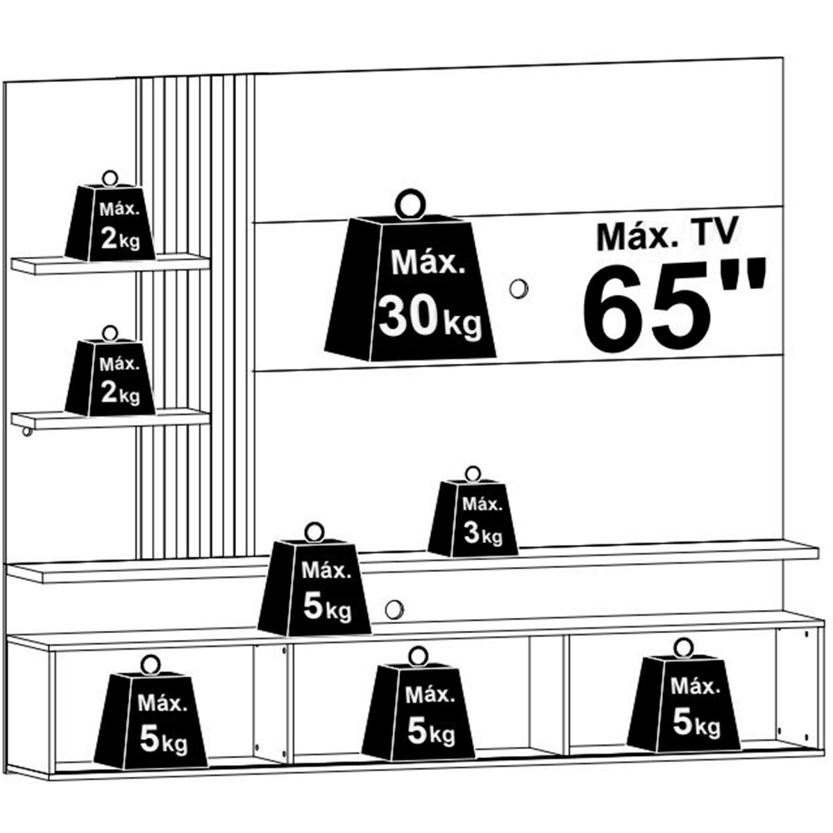Painel Suspenso para Tv 65 Polegadas com 3 Portas Atenis Cumaru