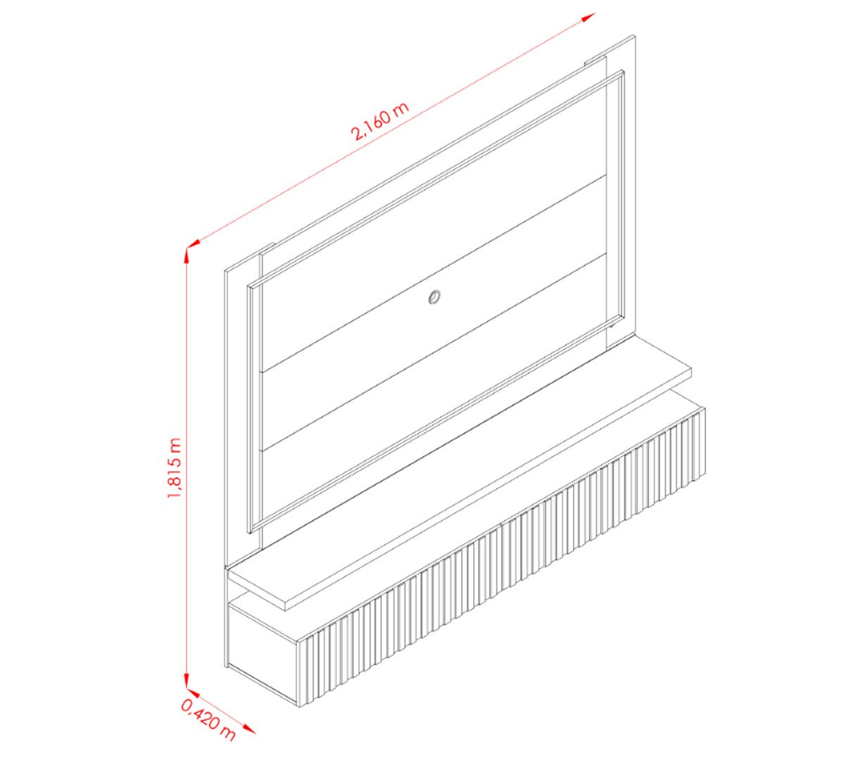 Painel Suspenso para Tv 75 Polegadas Ripado com Led Hera Cinamomo/Off White