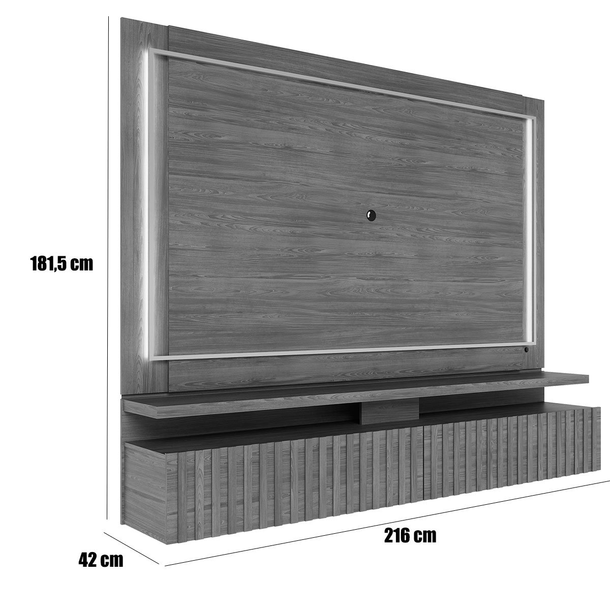 Painel Suspenso para Tv 75 Polegadas Ripado com Led Hera Cumaru