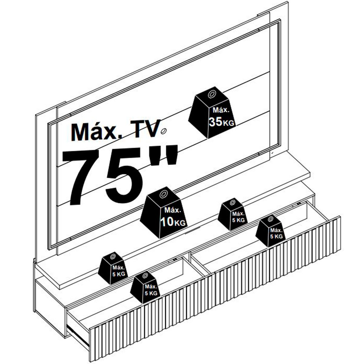 Painel Suspenso para Tv 75 Polegadas Ripado com Led Hera Cumaru