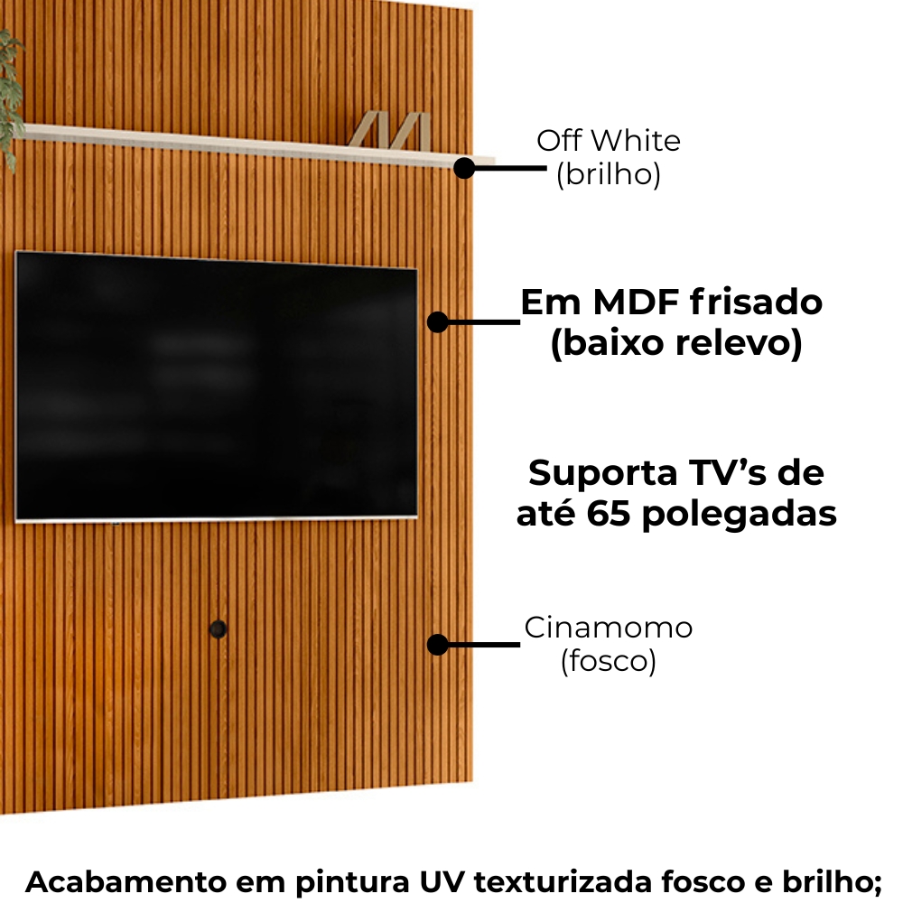 Painel Tv 65 Pol 245X179 cm New Interlagos Cinamomo Off White MADETEC