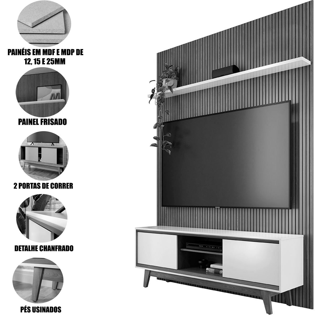 Painel para TV 65 Polegadas Composição Bancada Nilo Cinamomo/Off White