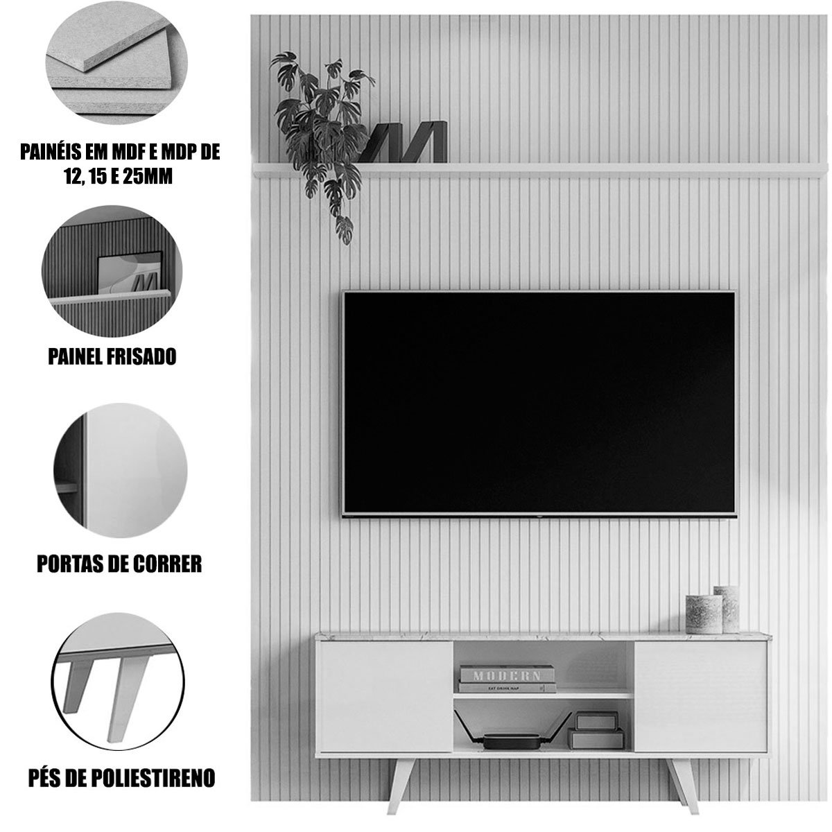 Painel para TV 65 Polegadas Composição Bancada Panor Calacata/Off White
