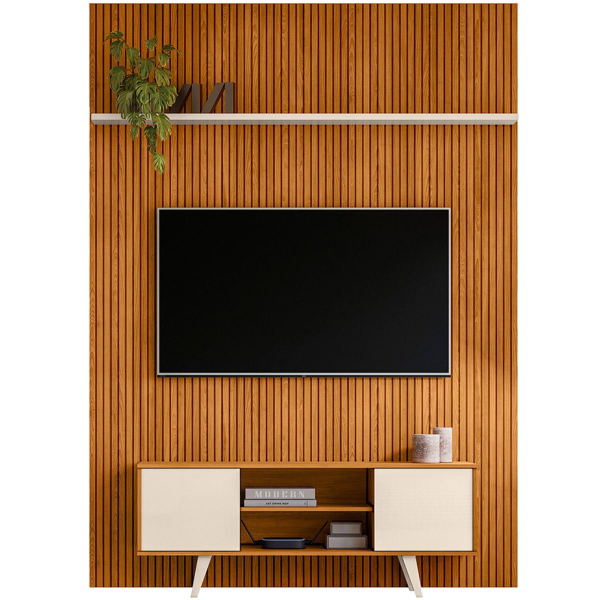 Painel para TV 65 Polegadas Composição Bancada Panor Cinamomo/Off White