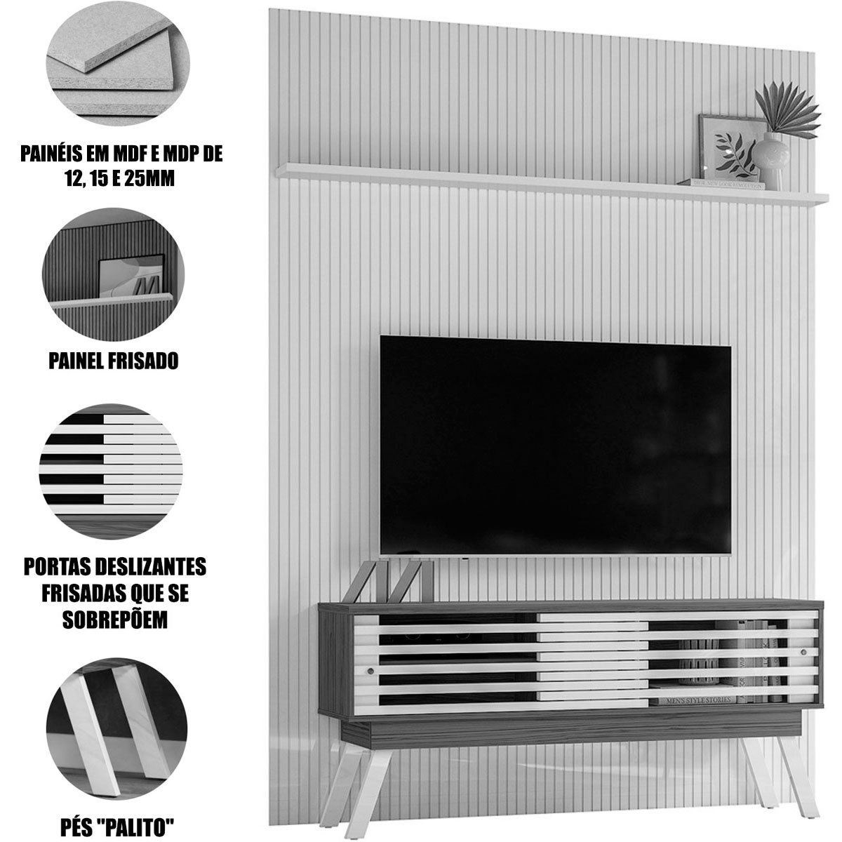 Painel para TV 65 Polegadas Composição Bancada Premax Cinamomo/Off White