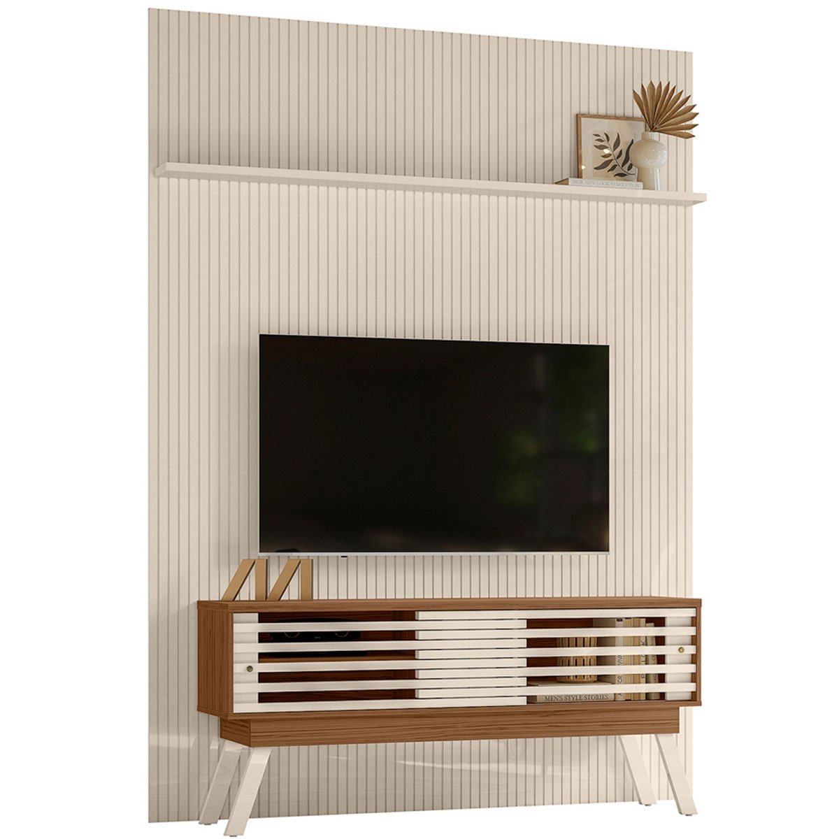 Painel para TV 65 Polegadas Composição Bancada Premax Naturale/Off White