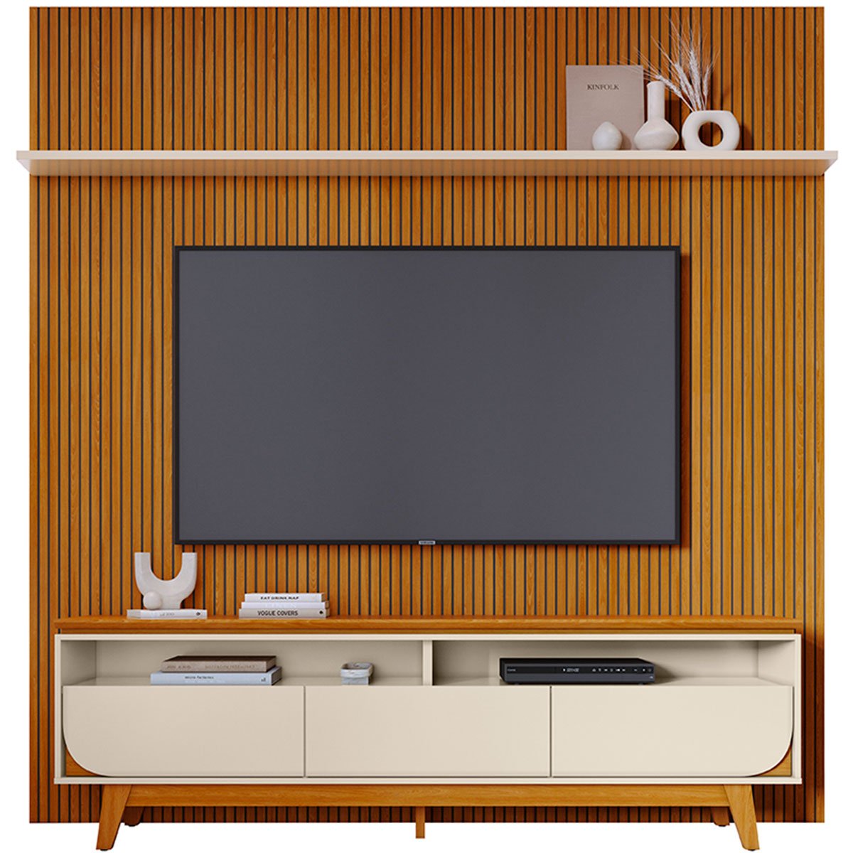 Painel para TV 75 Polegadas Composição Bancada Lua Cinamomo/Off White