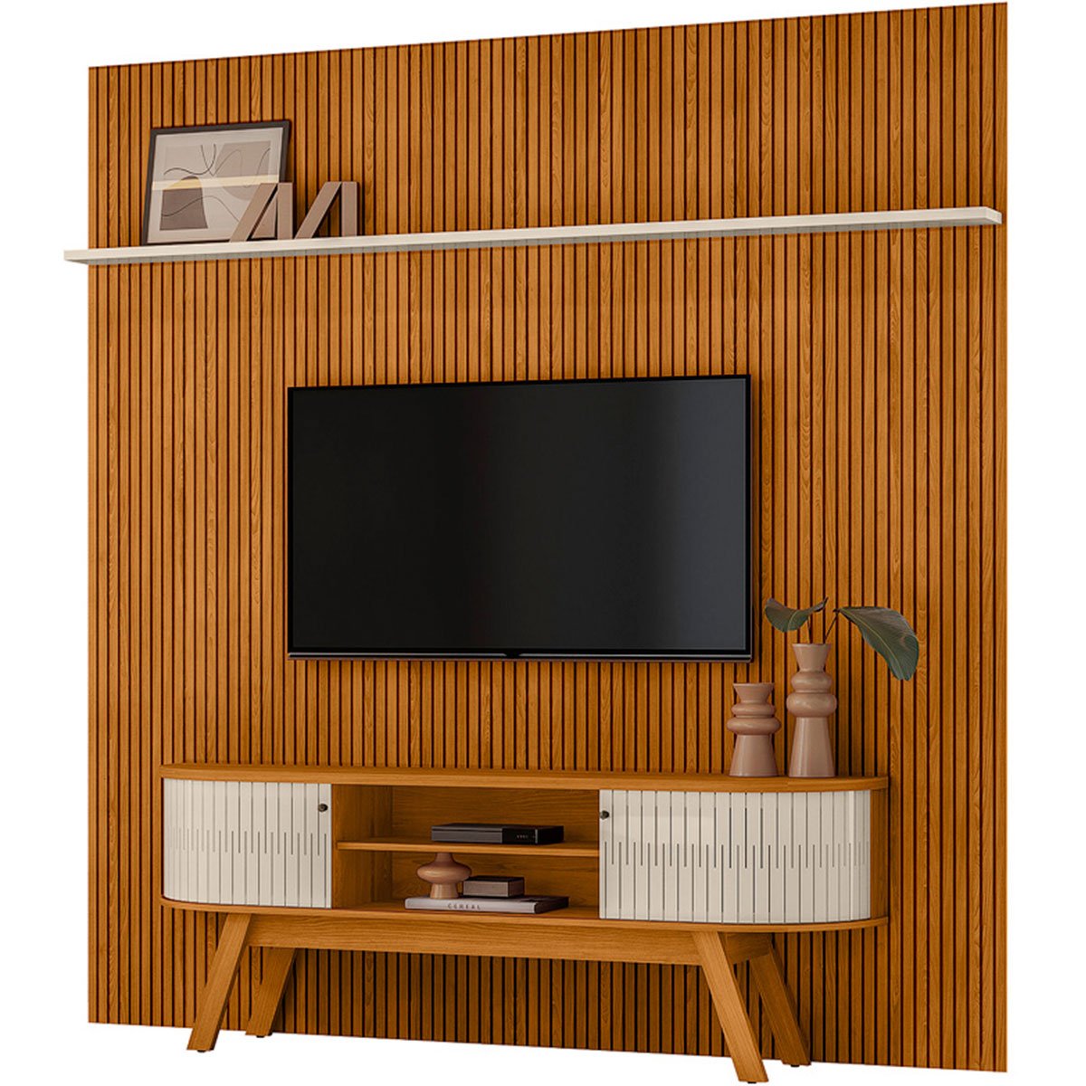 Painel para TV 75 Polegadas Composição Bancada Lugana Cinamomo/Off White
