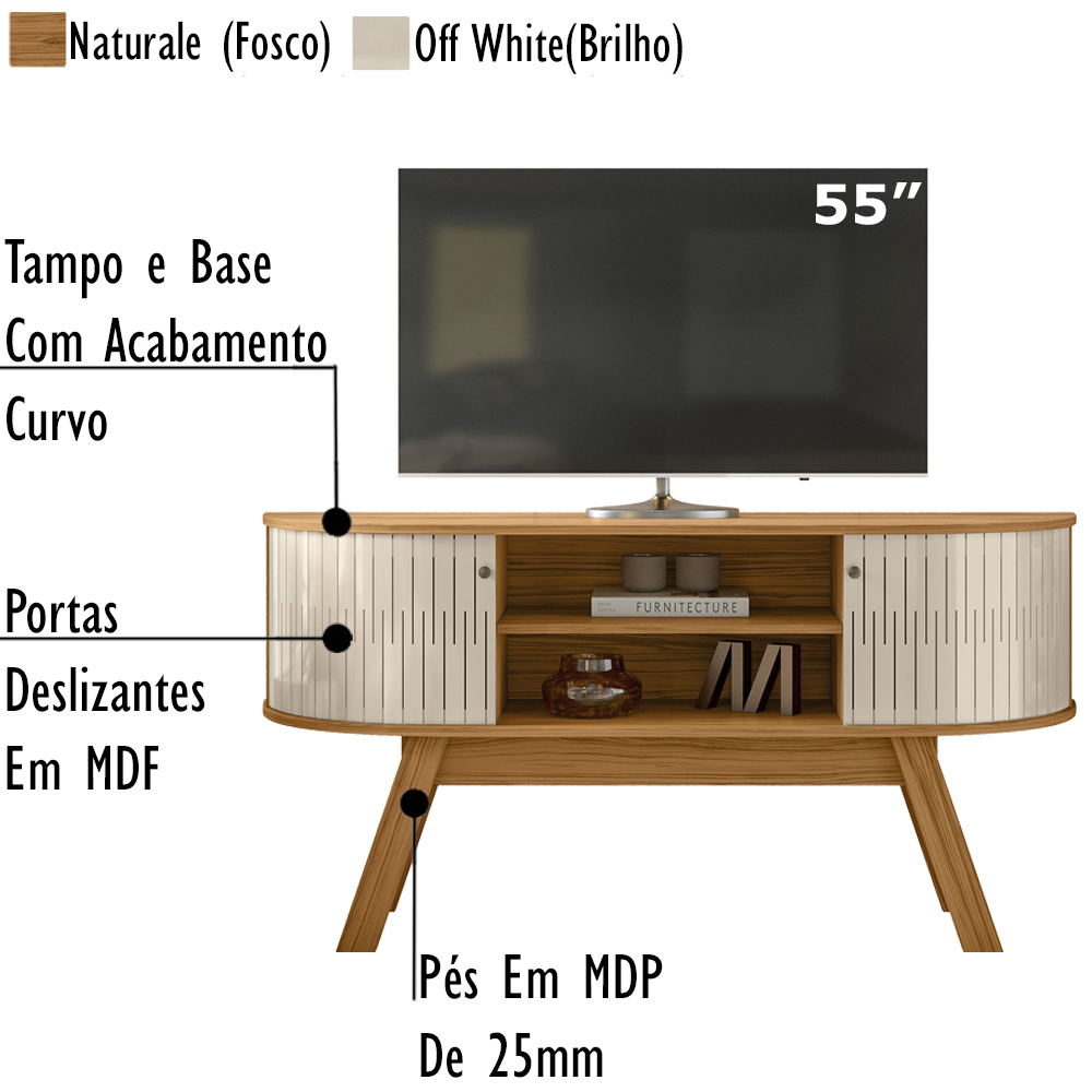 Rack Bancada 136 cm TV 55 Pol 5091 Naturale Off White MDT