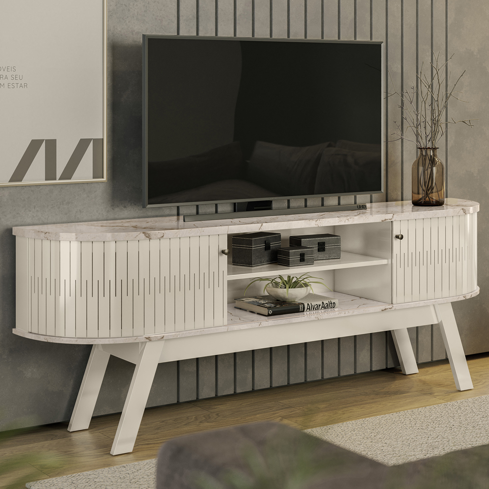 Rack Bancada 183 cm TV 75 Pol 5111 Calacata Off White MDT